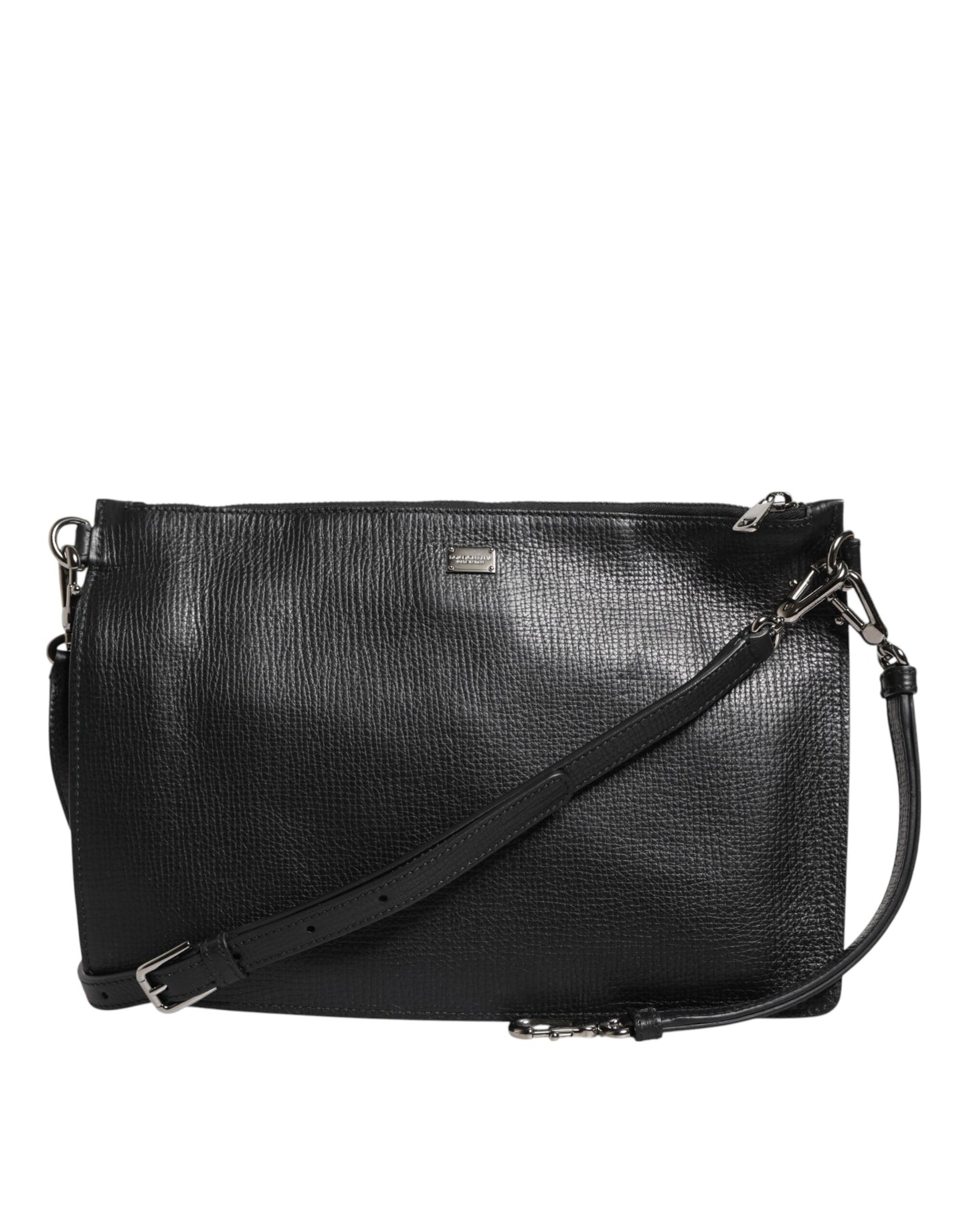 Dolce &amp; Gabbana Schultertasche aus schwarzem Palmellato-Leder mit Logoplakette