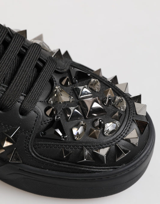 Dolce &amp; Gabbana – Niedrige Sneakers aus schwarzem Leder mit Nieten