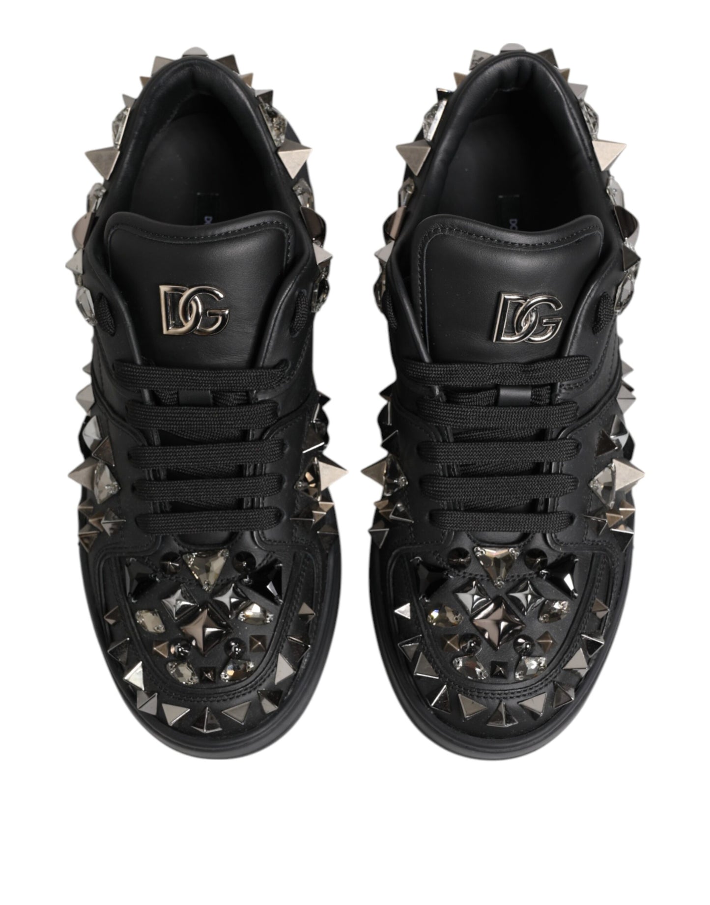 Dolce &amp; Gabbana – Niedrige Sneakers aus schwarzem Leder mit Nieten