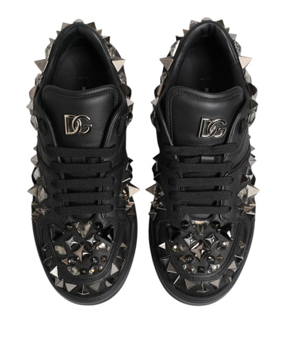Dolce &amp; Gabbana – Niedrige Sneakers aus schwarzem Leder mit Nieten