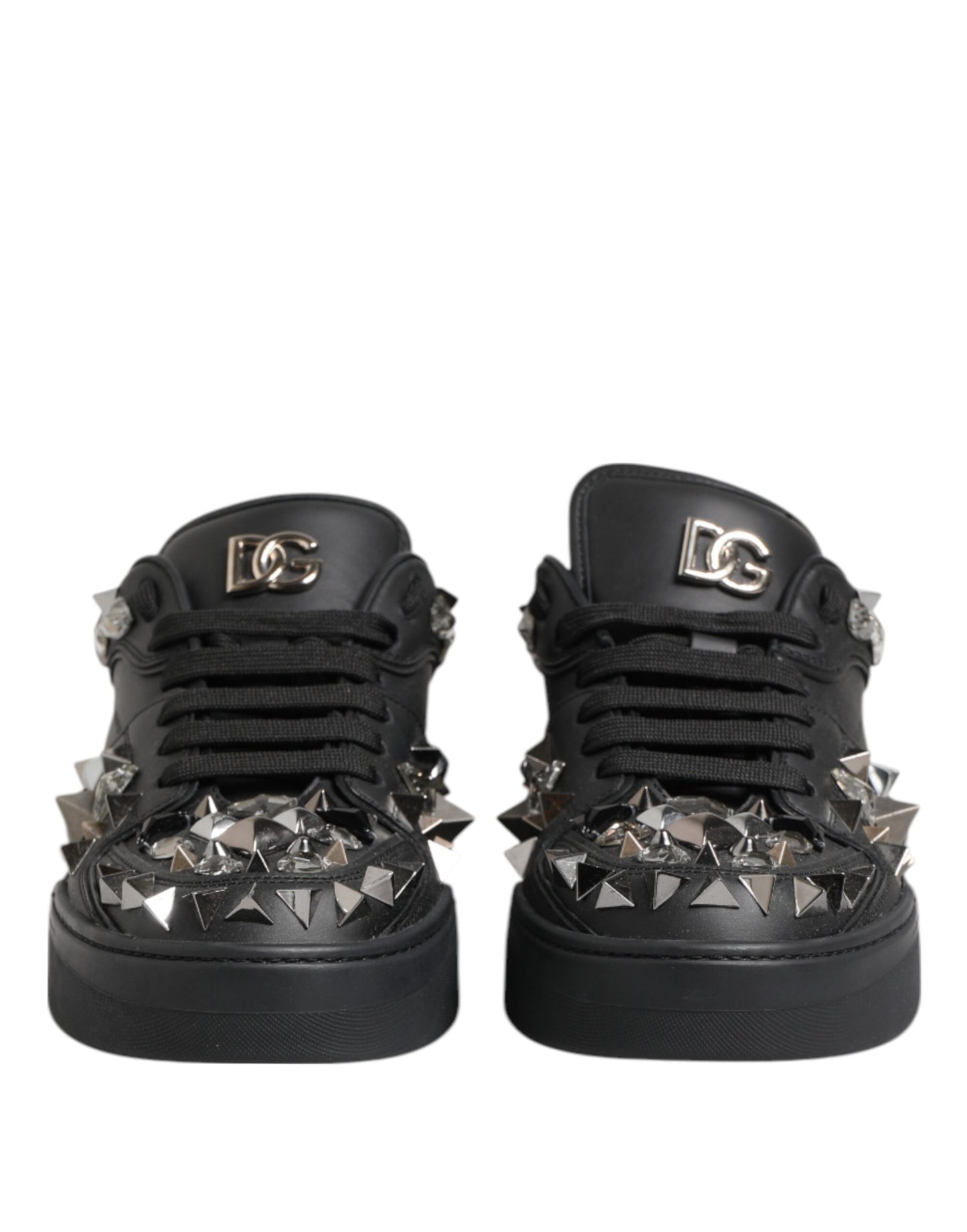 Dolce &amp; Gabbana – Niedrige Sneakers aus schwarzem Leder mit Nieten