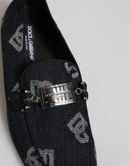 Dolce &amp; Gabbana – Blaue Baumwoll-Loafer mit Logo, formelle Abendschuhe