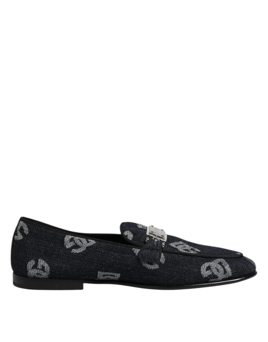 Dolce &amp; Gabbana – Blaue Baumwoll-Loafer mit Logo, formelle Abendschuhe