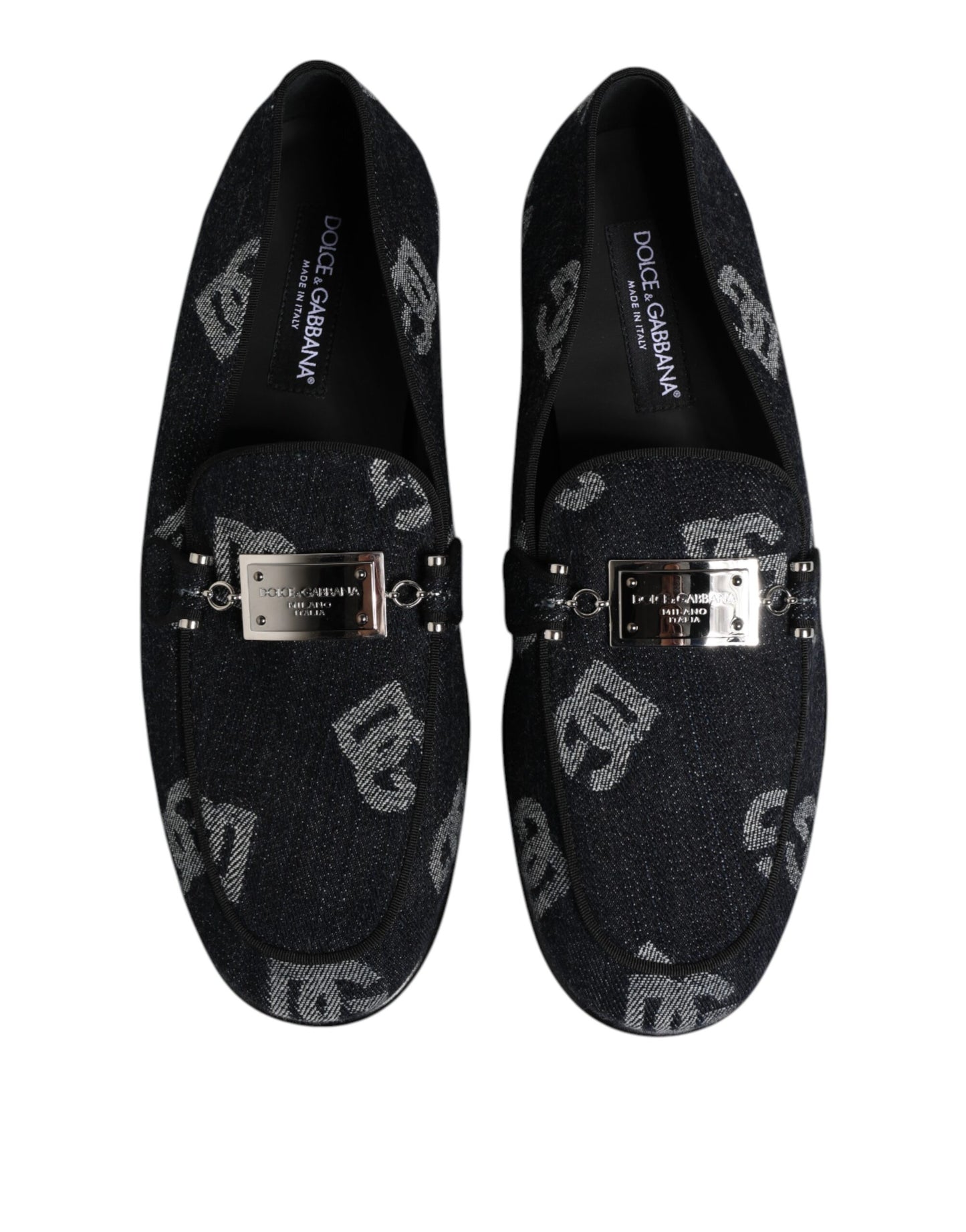 Dolce &amp; Gabbana – Blaue Baumwoll-Loafer mit Logo, formelle Abendschuhe