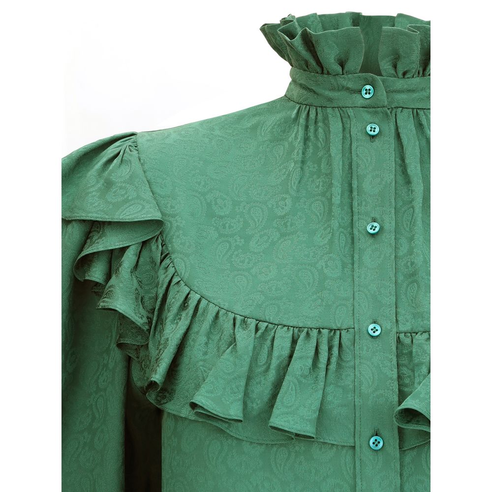 Saint Laurent Green Silk Blouse