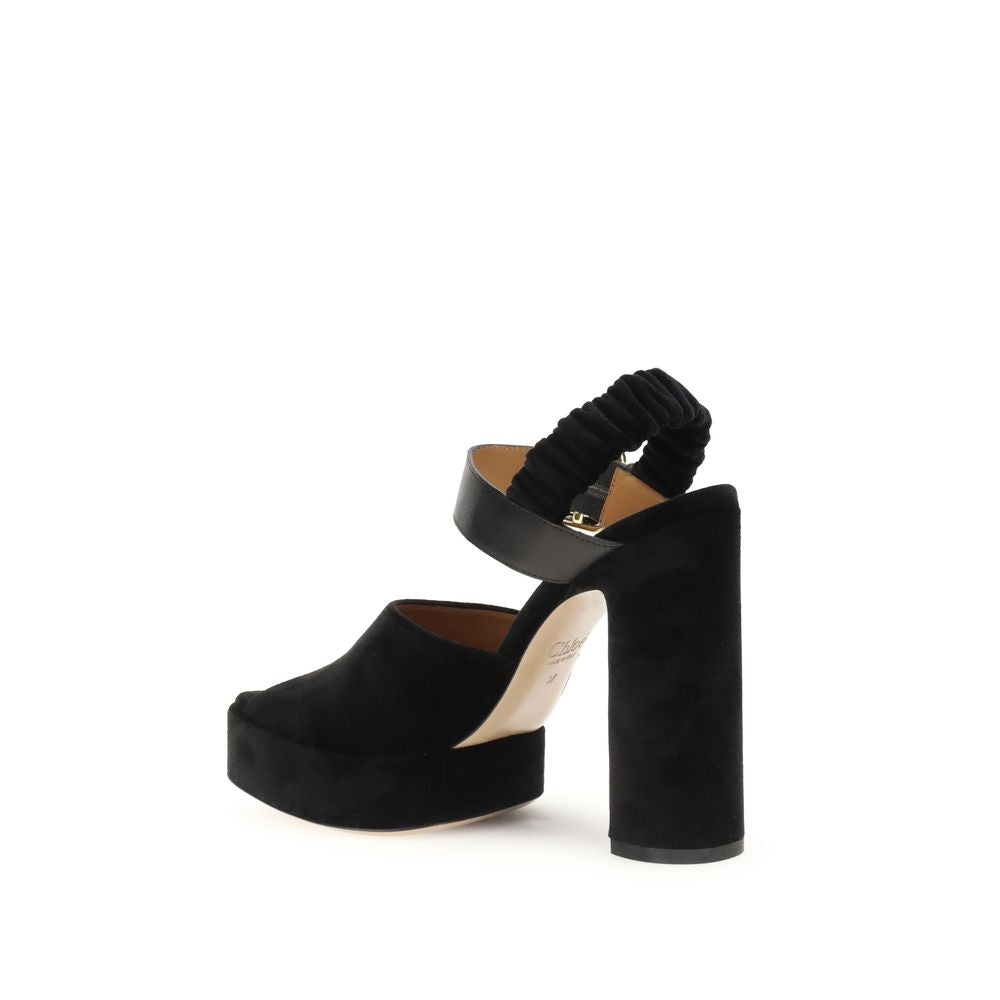 Chloé Black Calf Leather Bos Taurus Platform Pumps