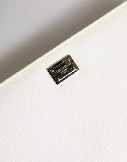 Dolce &amp; Gabbana – Continental-Geldbörse mit Logo-Schild und Rundum-Reißverschluss aus weißem Leder