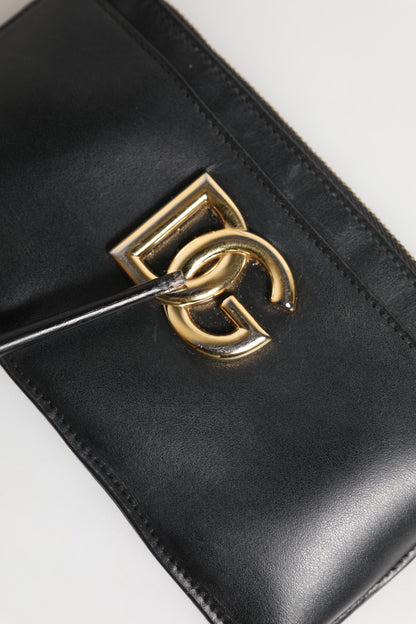 Dolce &amp; Gabbana Damen-Kartenetui aus schwarzem Kalbsleder mit DG-Logo