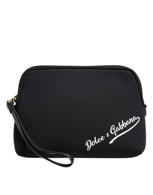 Dolce & Gabbana – Schwarze Clutch aus massivem Nylon mit DG-Logoprint und Reißverschluss