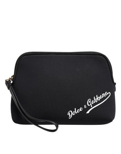 Dolce &amp; Gabbana – Schwarze Clutch aus massivem Nylon mit DG-Logoprint und Reißverschluss