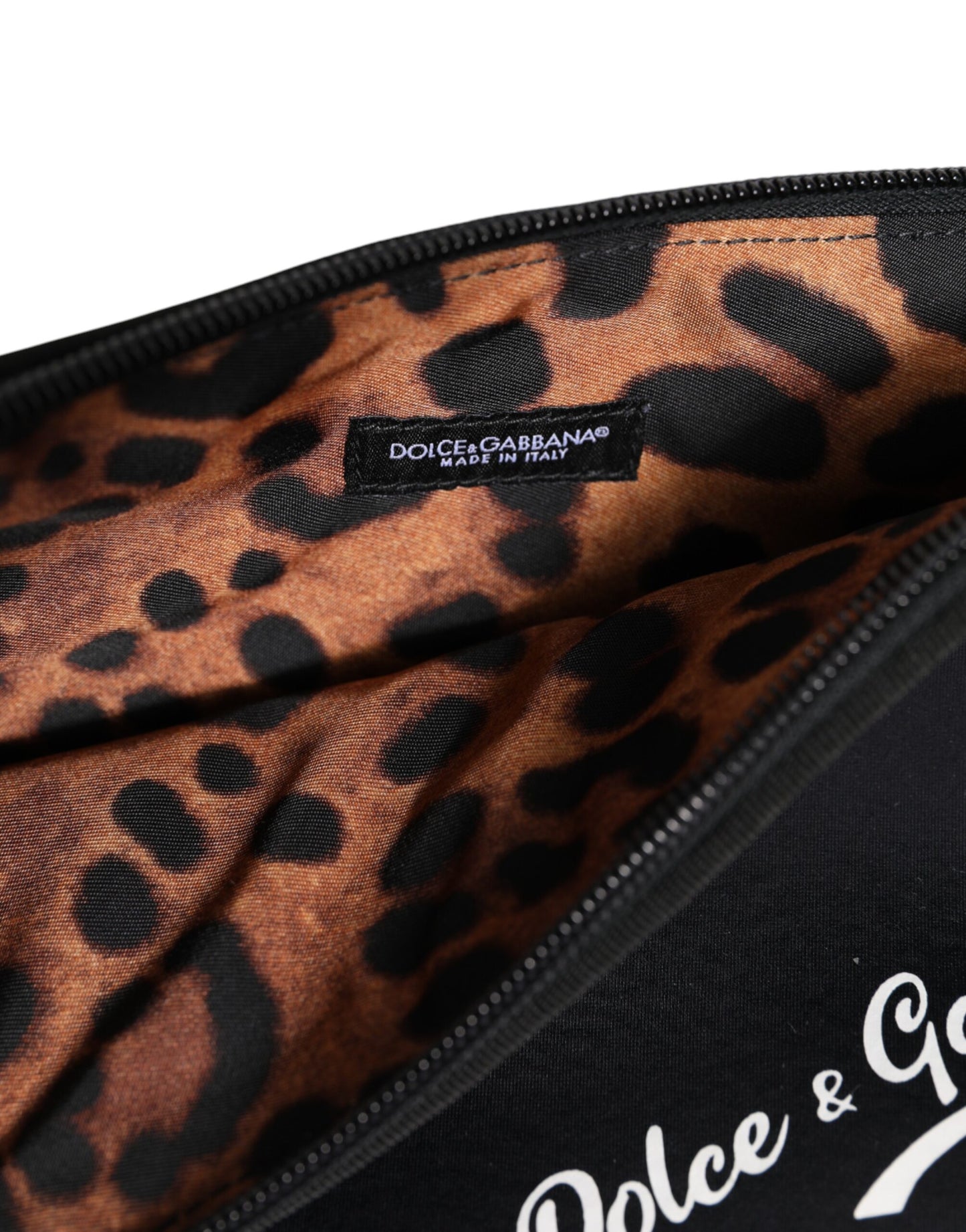 Dolce &amp; Gabbana – Schwarze Clutch aus massivem Nylon mit DG-Logoprint und Reißverschluss
