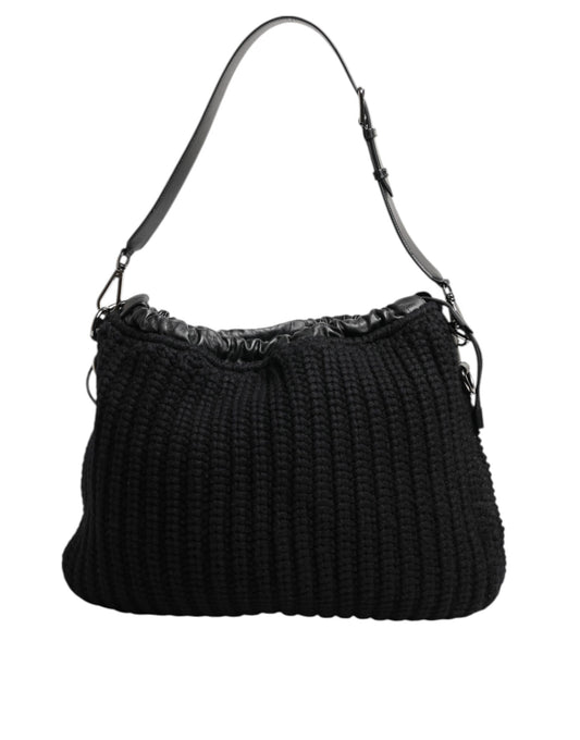 Dolce &amp; Gabbana Schwarze Kaschmir-Strickleder-Schultertasche für Damen