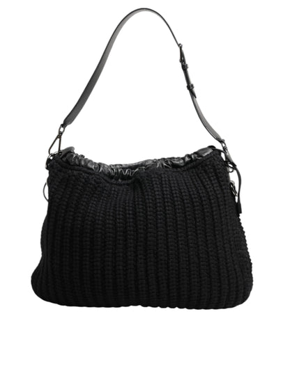 Dolce &amp; Gabbana Schwarze Kaschmir-Strickleder-Schultertasche für Damen