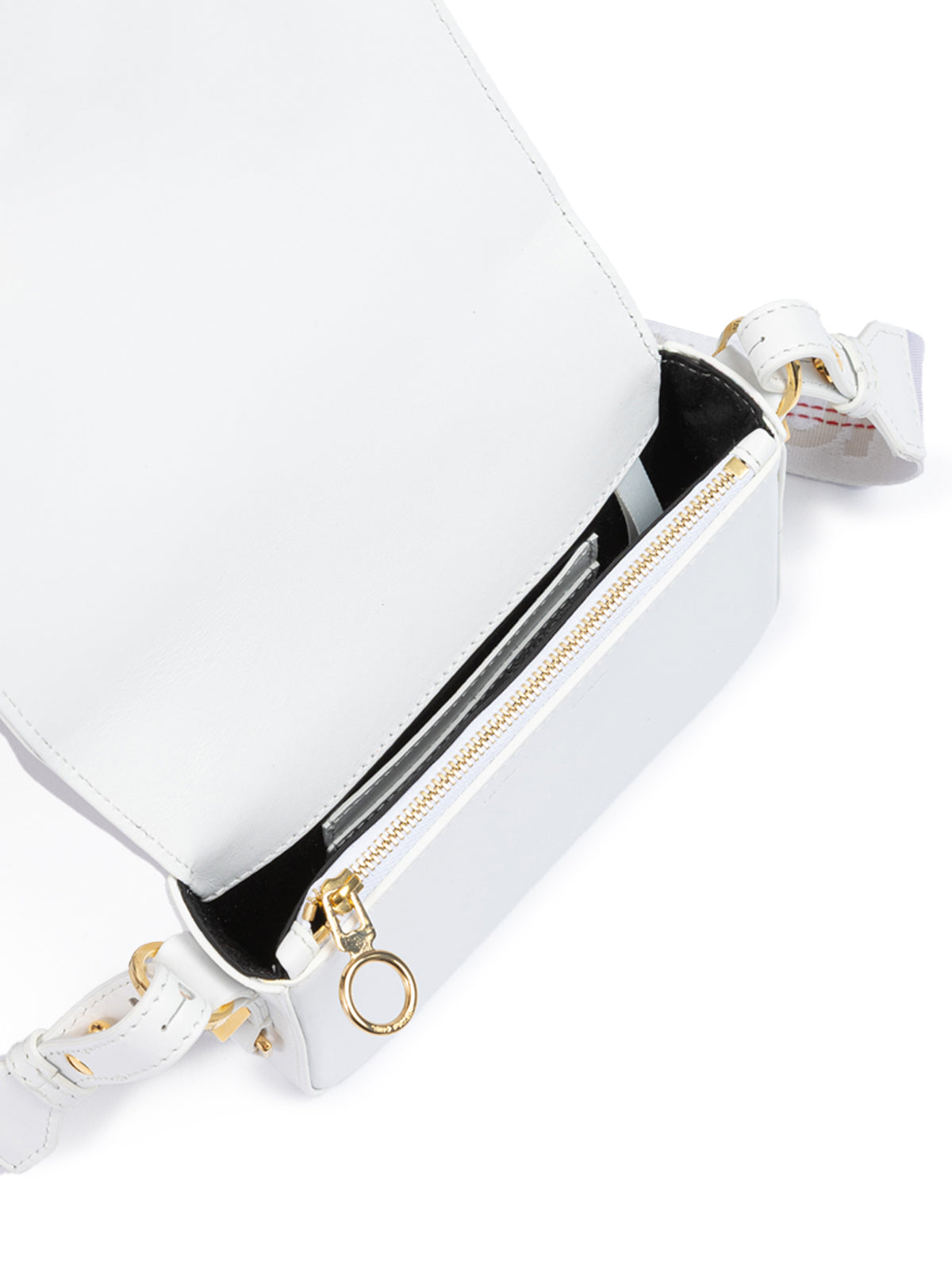 Off-White – Mini-Umhängetasche mit Streifen in Weiß/Gold-Metallic