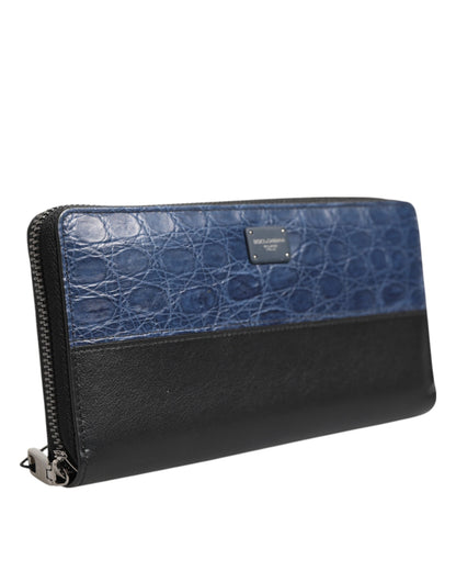 Dolce &amp; Gabbana Herren Continental Clutch aus exotischem Leder in Schwarz und Blau