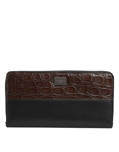 Dolce &amp; Gabbana Herren Continental Clutch aus exotischem Leder in Schwarz und Braun
