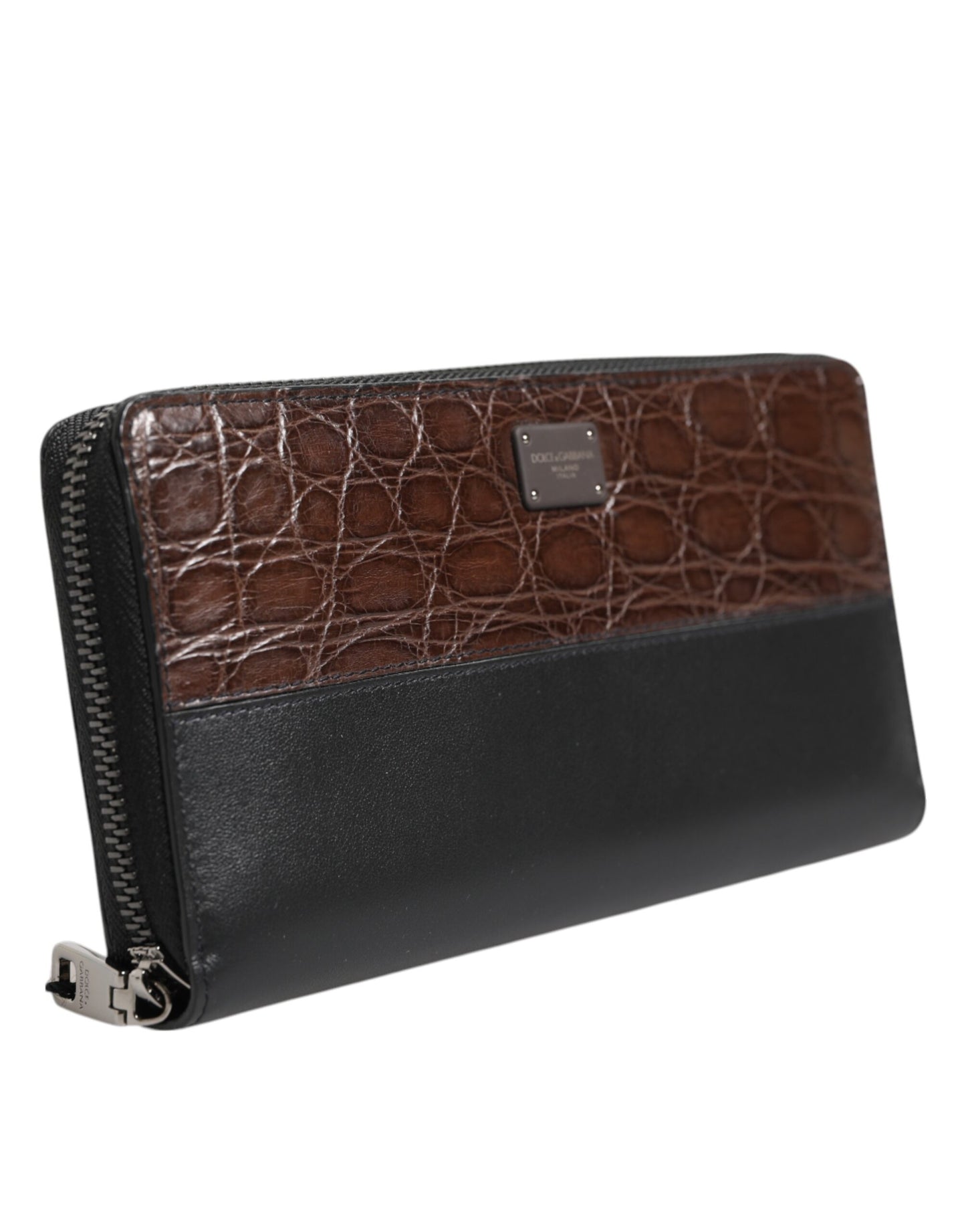 Dolce &amp; Gabbana Herren Continental Clutch aus exotischem Leder in Schwarz und Braun