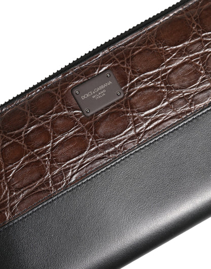 Dolce &amp; Gabbana Herren Continental Clutch aus exotischem Leder in Schwarz und Braun