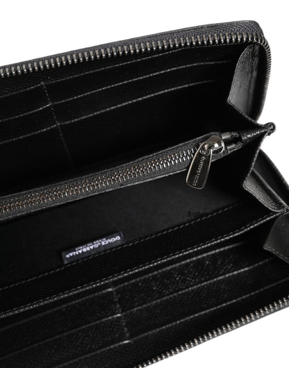 Dolce &amp; Gabbana – Kontinentale Geldbörse aus Leder mit Rundum-Reißverschluss in Schwarz und Grau mit Leopardenmuster