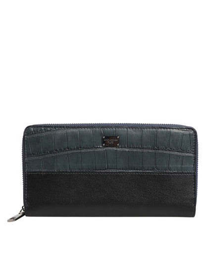 Dolce &amp; Gabbana Herren Continental Clutch aus exotischem Leder in Schwarz und Blau