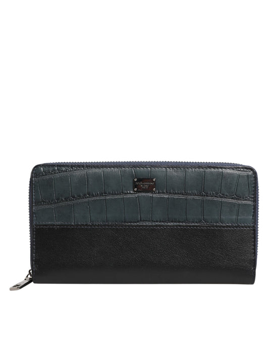 Dolce &amp; Gabbana Herren Continental Clutch aus exotischem Leder in Schwarz und Blau