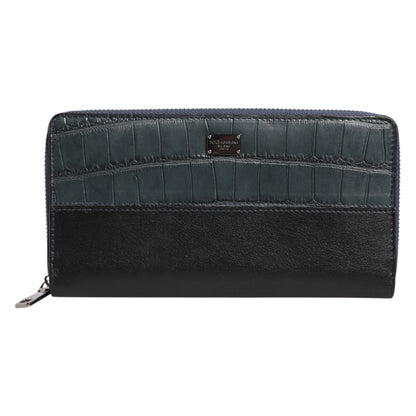 Dolce &amp; Gabbana Herren Continental Clutch aus exotischem Leder in Schwarz und Blau