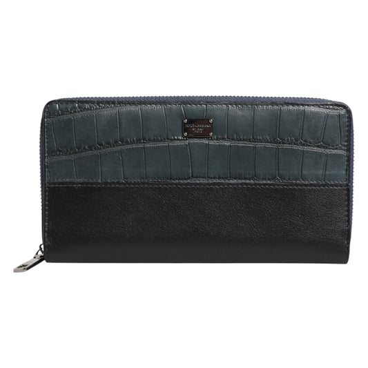 Dolce &amp; Gabbana Herren Continental Clutch aus exotischem Leder in Schwarz und Blau