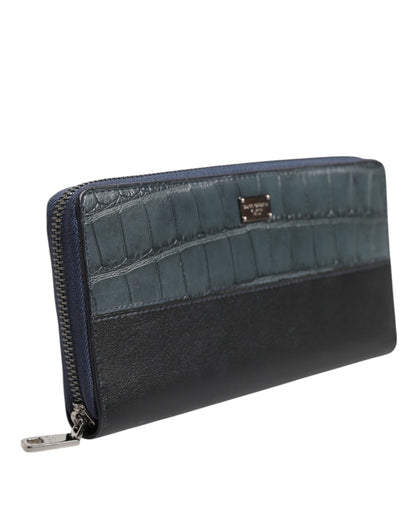 Dolce &amp; Gabbana Herren Continental Clutch aus exotischem Leder in Schwarz und Blau