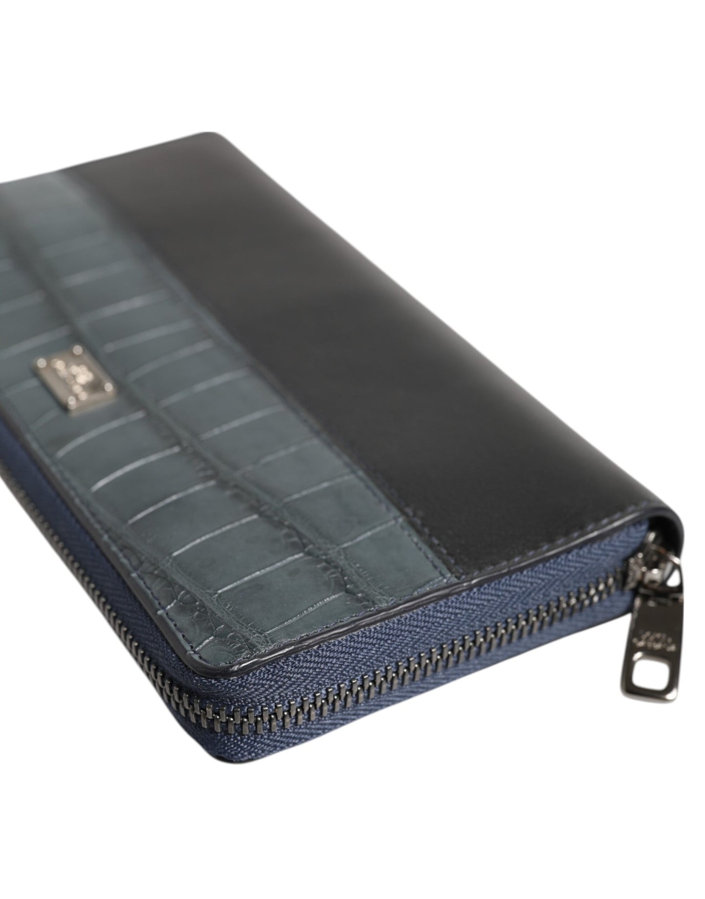 Dolce &amp; Gabbana Herren Continental Clutch aus exotischem Leder in Schwarz und Blau