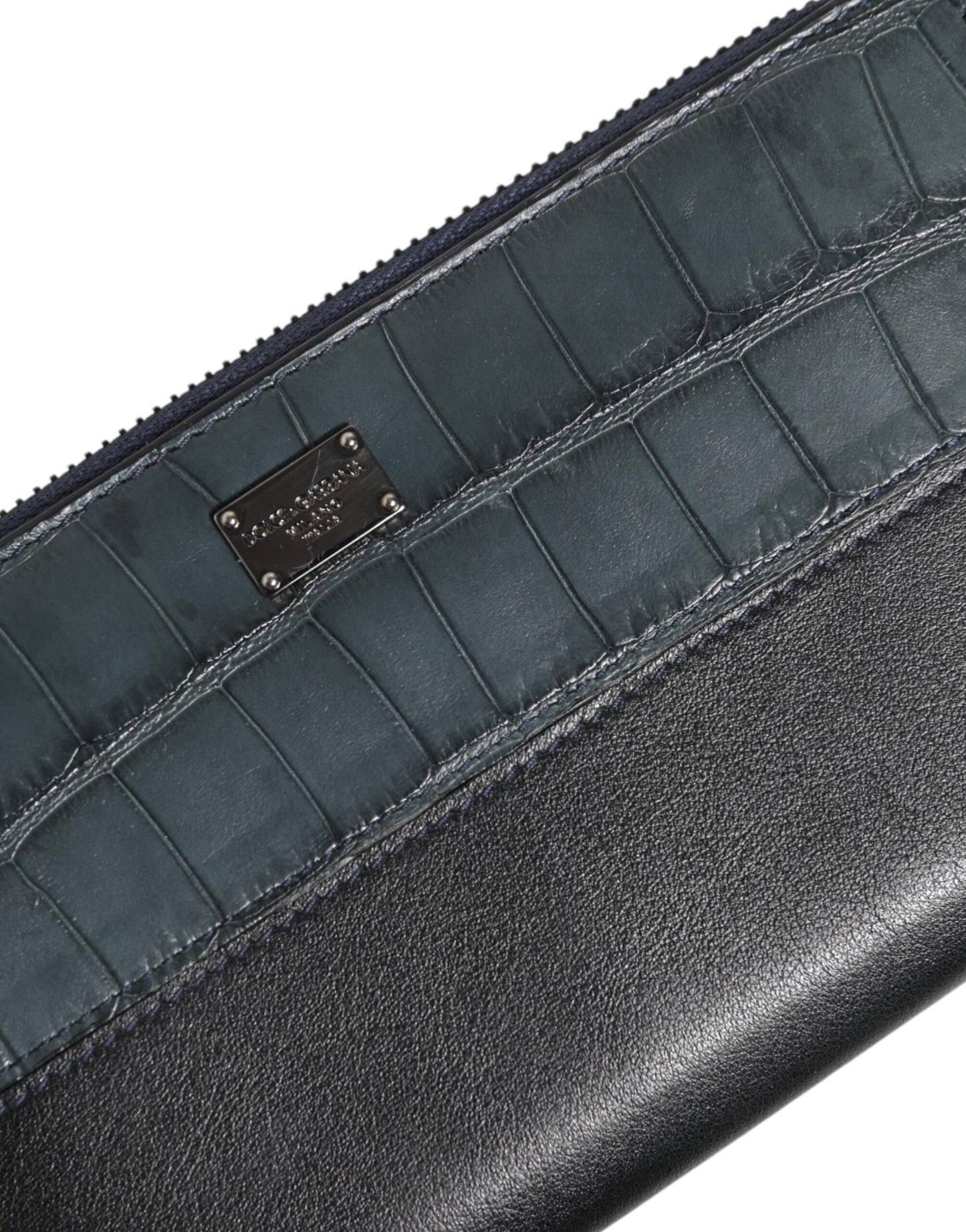 Dolce &amp; Gabbana Herren Continental Clutch aus exotischem Leder in Schwarz und Blau
