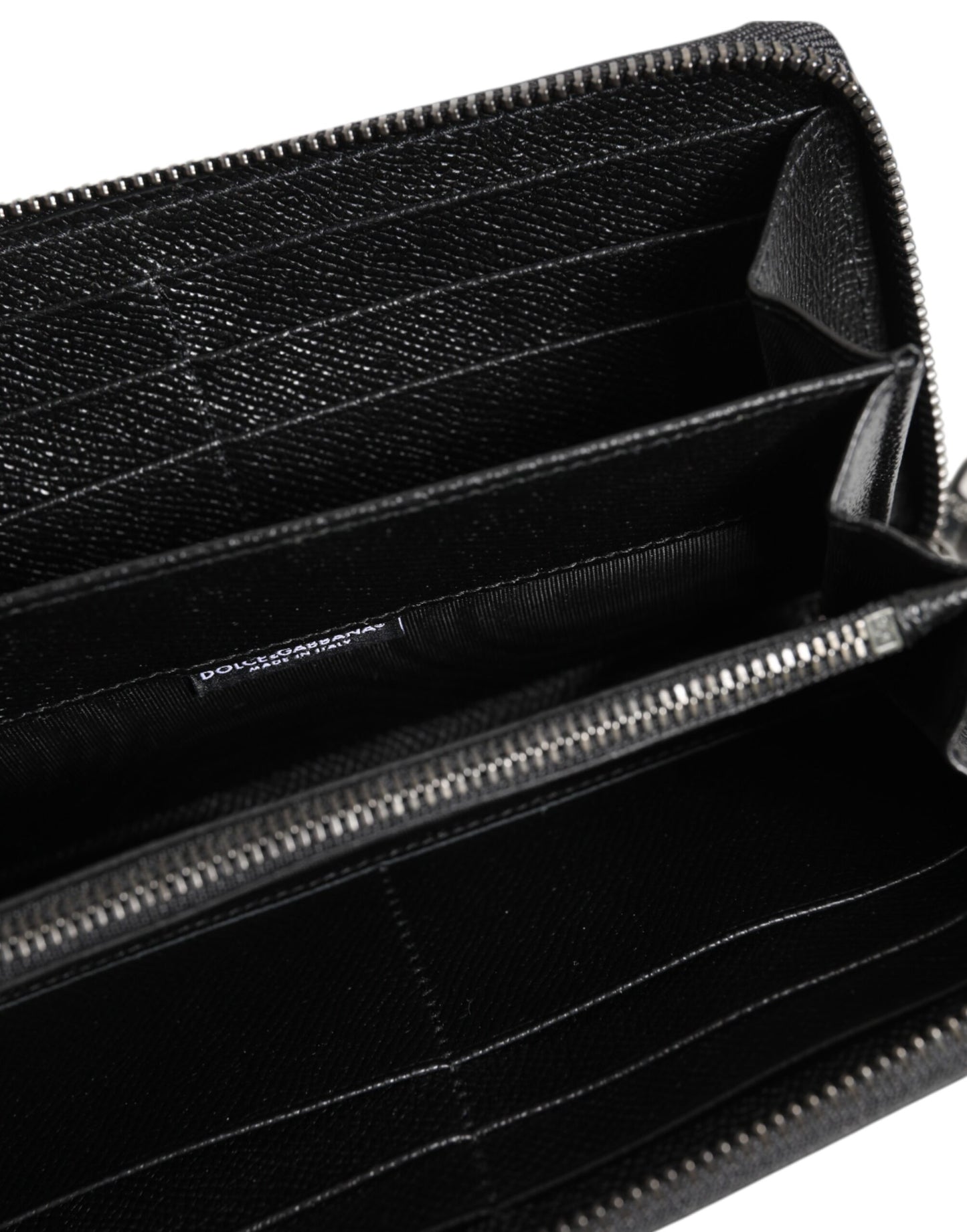 Dolce &amp; Gabbana Schwarzes Leder #DGFAMILY Continental Herren-Geldbörse mit Reißverschluss