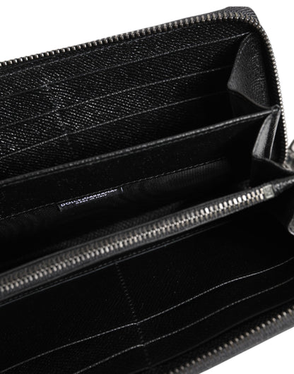 Dolce &amp; Gabbana Schwarzes Leder #DGFAMILY Continental Herren-Geldbörse mit Reißverschluss