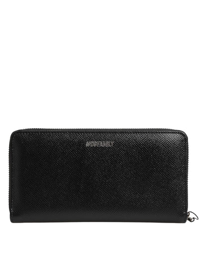 Dolce &amp; Gabbana Schwarzes Leder #DGFAMILY Continental Herren-Geldbörse mit Reißverschluss