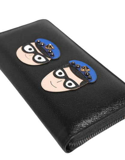 Dolce &amp; Gabbana Schwarzes Leder #DGFAMILY Continental Herren-Geldbörse mit Reißverschluss
