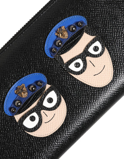 Dolce &amp; Gabbana Schwarzes Leder #DGFAMILY Continental Herren-Geldbörse mit Reißverschluss