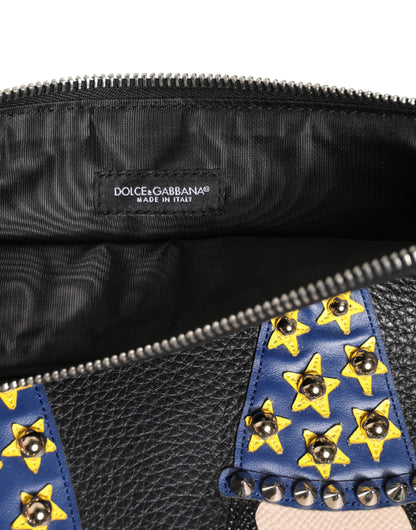 Dolce &amp; Gabbana Schwarzes Leder #DGFAMILY Verzierte Herren Clutch