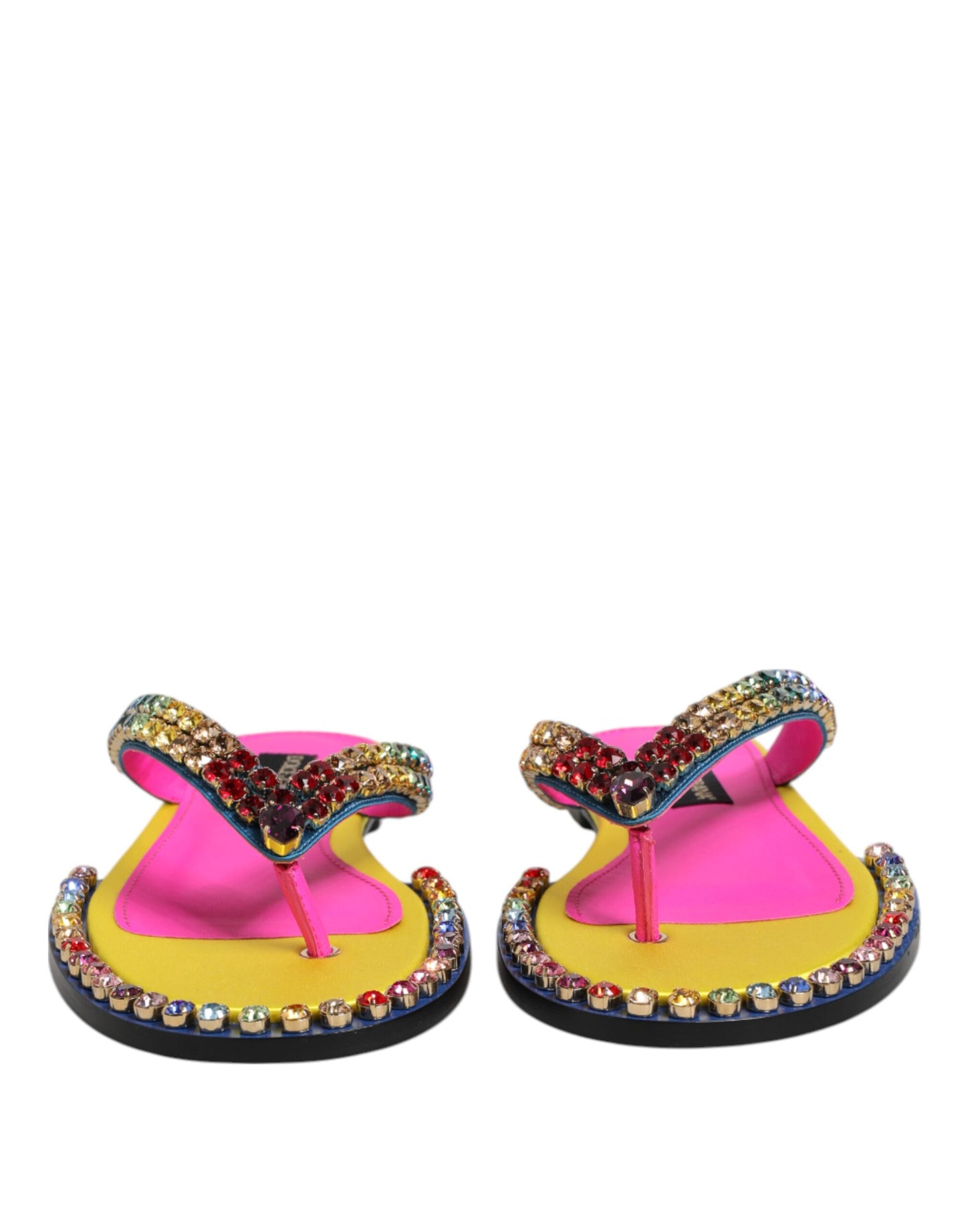 Dolce &amp; Gabbana Multicolor Strass Flip Flop Flache Sandalen Schuhe
