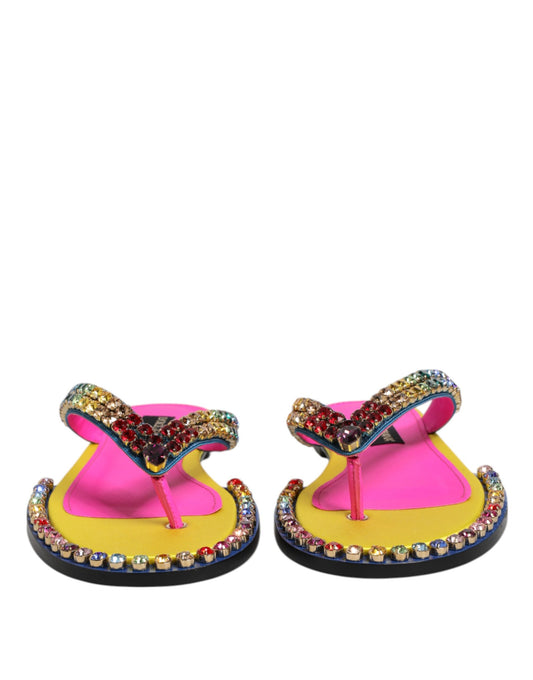 Dolce &amp; Gabbana Multicolor Strass Flip Flop Flache Sandalen Schuhe