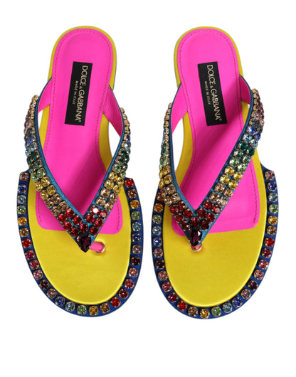Dolce &amp; Gabbana Multicolor Strass Flip Flop Flache Sandalen Schuhe