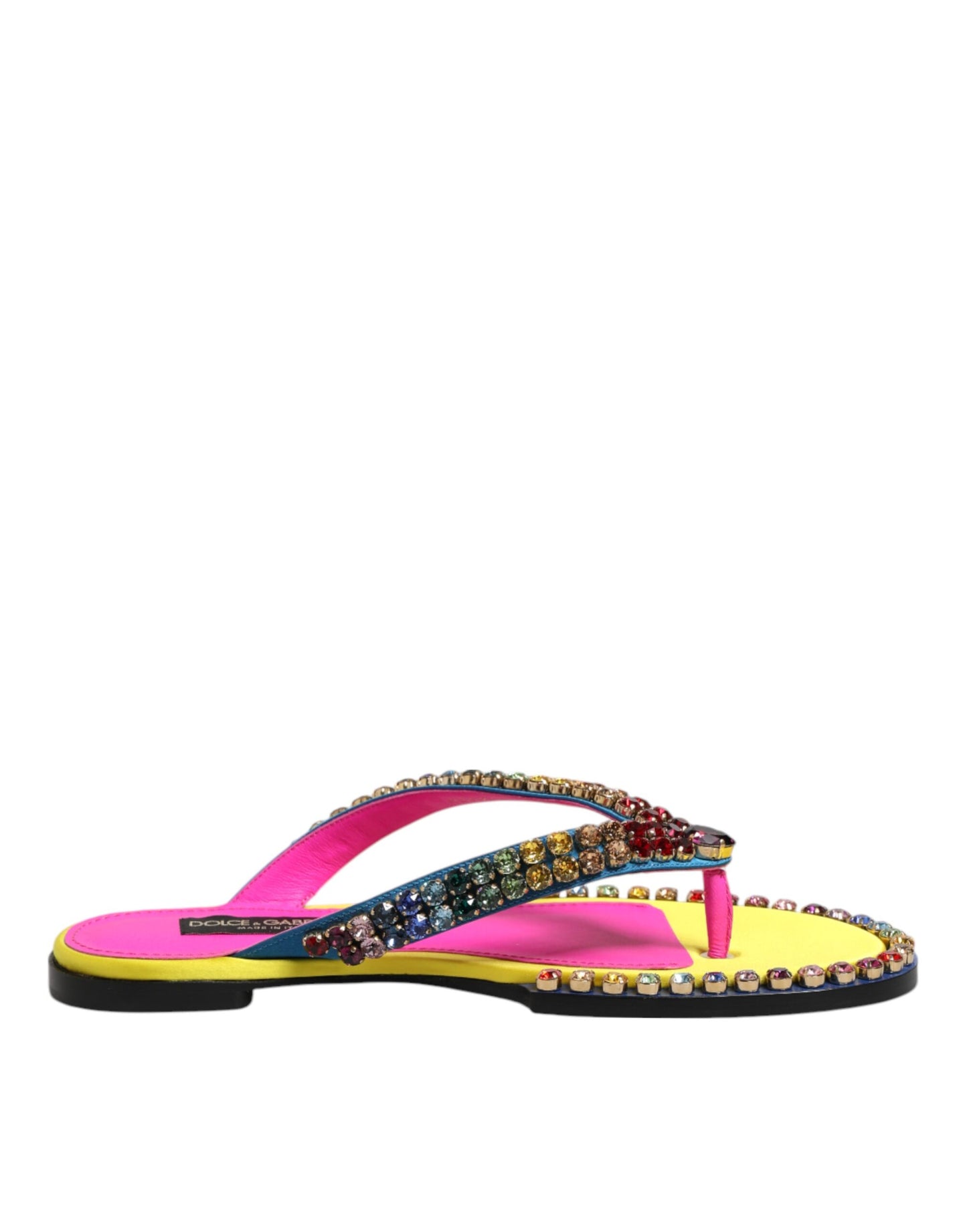 Dolce &amp; Gabbana Multicolor Strass Flip Flop Flache Sandalen Schuhe