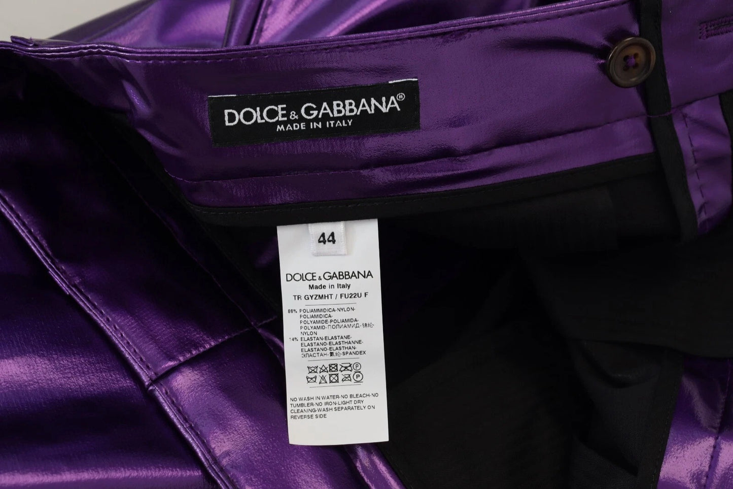Dolce &amp; Gabbana – Lilafarbene, gerade Hose aus metallischem Nylon