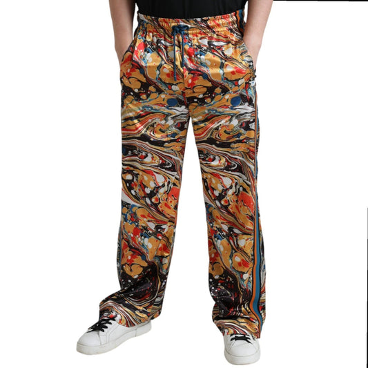Dolce &amp; Gabbana – Satinhose mit mehrfarbigem Marmor-Print