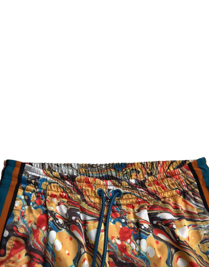 Dolce &amp; Gabbana – Satinhose mit mehrfarbigem Marmor-Print