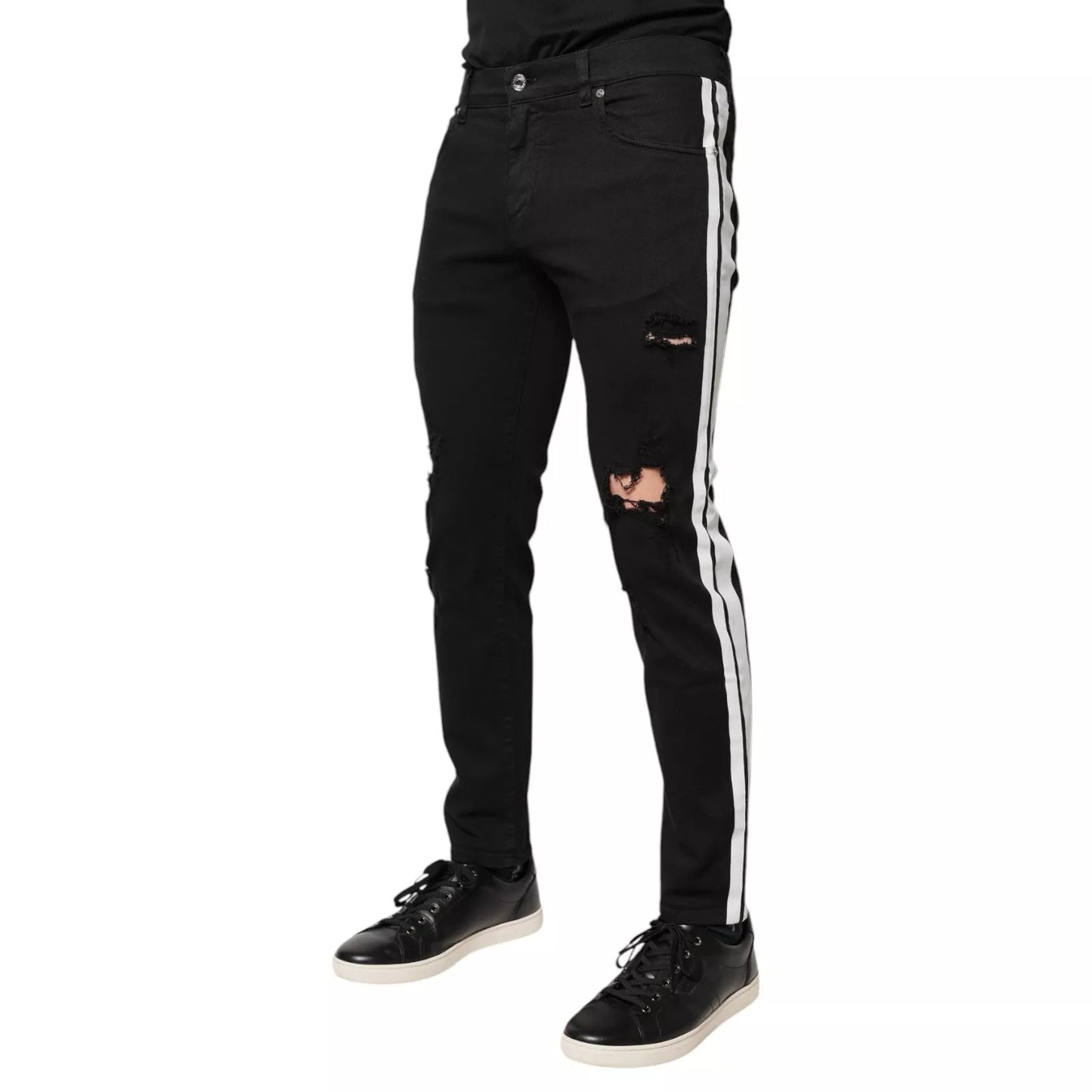 Dolce &amp; Gabbana – Schwarze, zerfetzte Skinny-Jeans mit weißem Futter