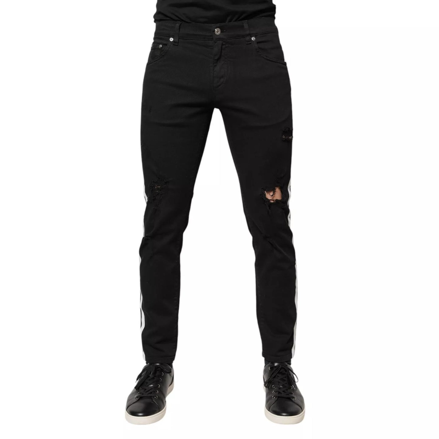 Dolce &amp; Gabbana – Schwarze, zerfetzte Skinny-Jeans mit weißem Futter