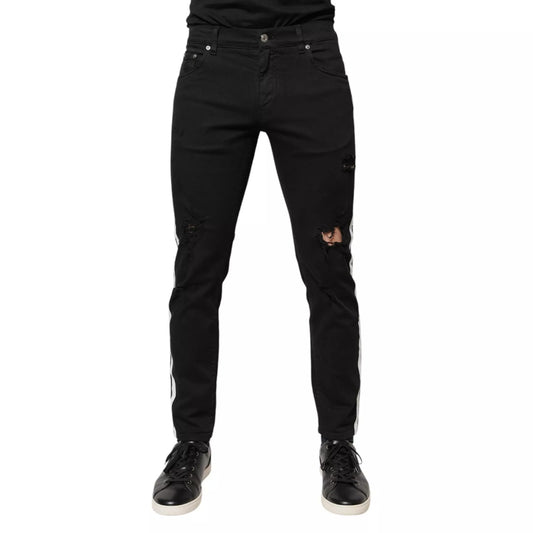 Dolce &amp; Gabbana – Schwarze, zerfetzte Skinny-Jeans mit weißem Futter