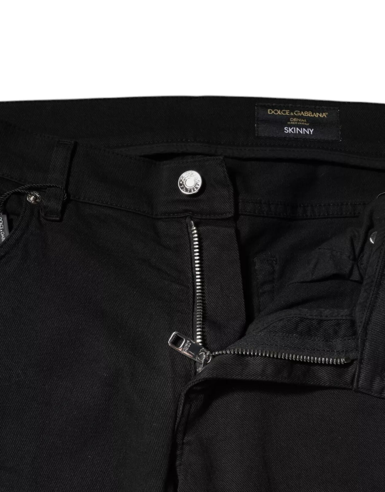 Dolce &amp; Gabbana – Schwarze, zerfetzte Skinny-Jeans mit weißem Futter