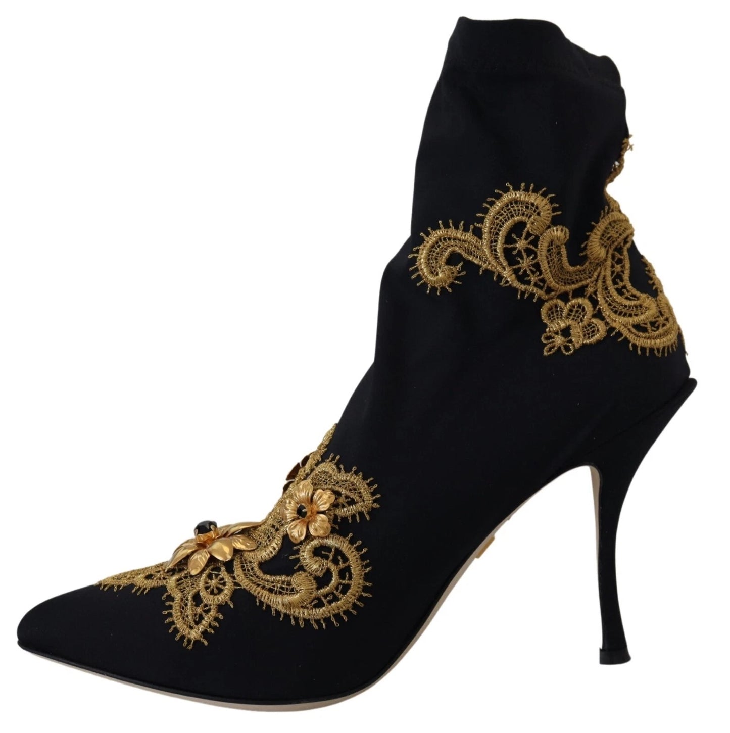 Dolce &amp; Gabbana Schwarz Gold Stickerei Kristall Stiefel Schuhe
