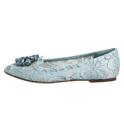 Dolce &amp; Gabbana Blaue Spitzen-Ballerinas mit Kristallen, Halbschuhe