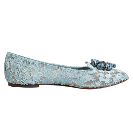 Dolce &amp; Gabbana Blaue Spitzen-Ballerinas mit Kristallen, Halbschuhe